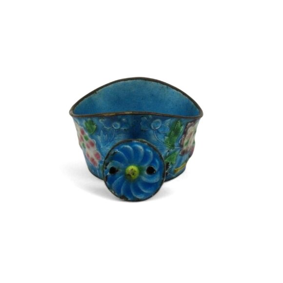 Cloisonne Silk Iron Scoop Floral And Bird Motif Chinese Vintage - Picture 5 of 11